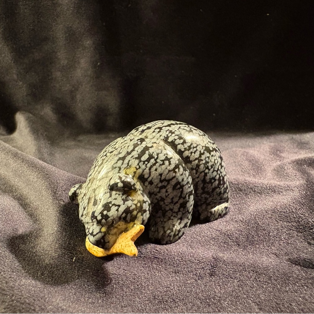 Snowflake Obsidian Bear with Fish
